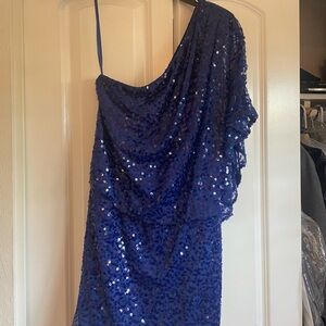 JESSICA SIMPSON - BLUE SEQUIN COCKTAIL DRES, ONE SHOULDER, TAG SIZE 6